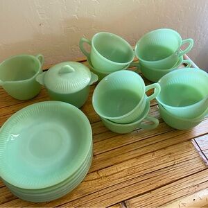 Fire King Cups, Saucers, Creamer, Sugar Bowl